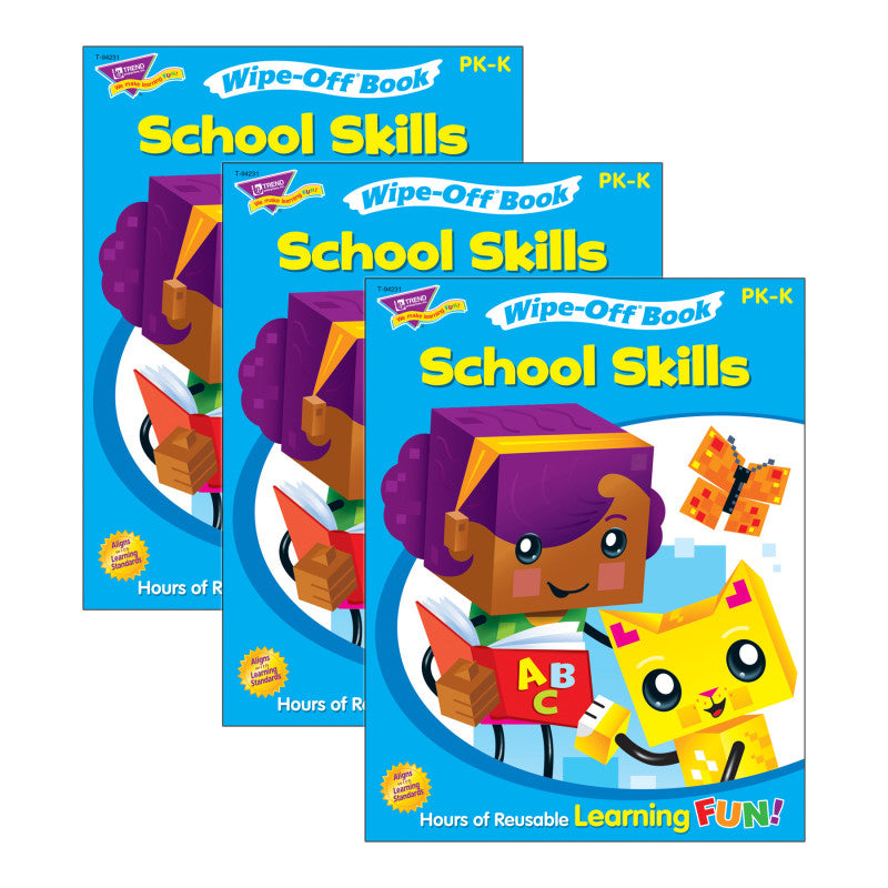 TREND - School Skills Wipe-Off® Book Wipe-Off® Book, 28 pgs, Pack of 3