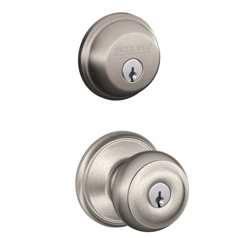 SCHLAGE - Schlage Georgian Satin Nickel Knob and Single Cylinder Deadbolt 1-3/4 in.