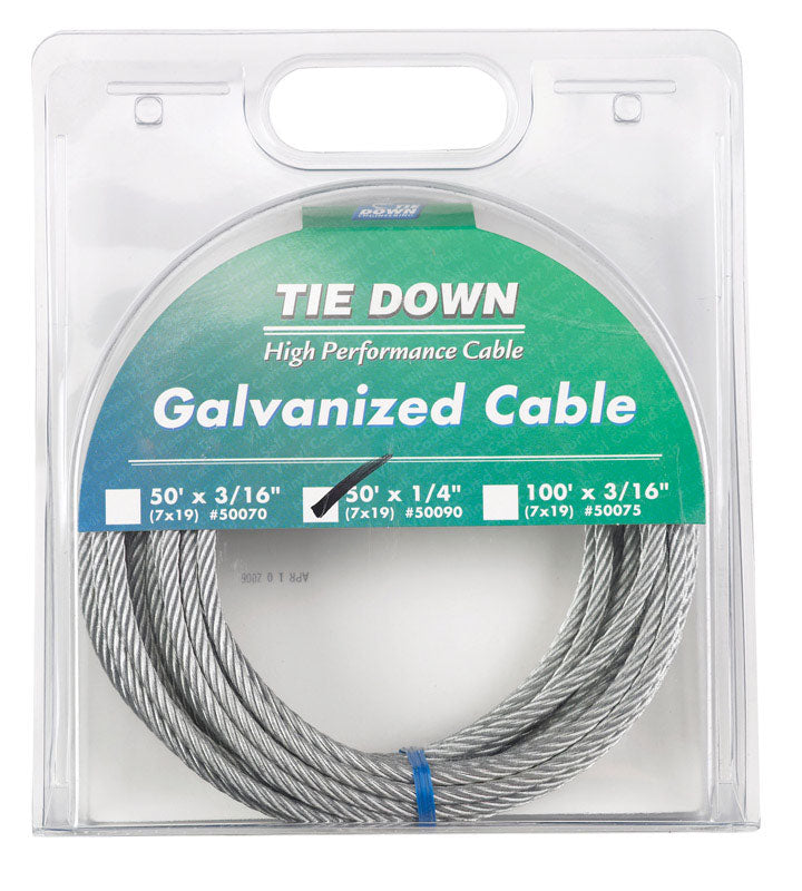 TIE DOWN ENGINEERING - Tie Down Engineering Galvanized Galvanized Steel 1/4 in. D X 50 ft. L Aircraft Cable