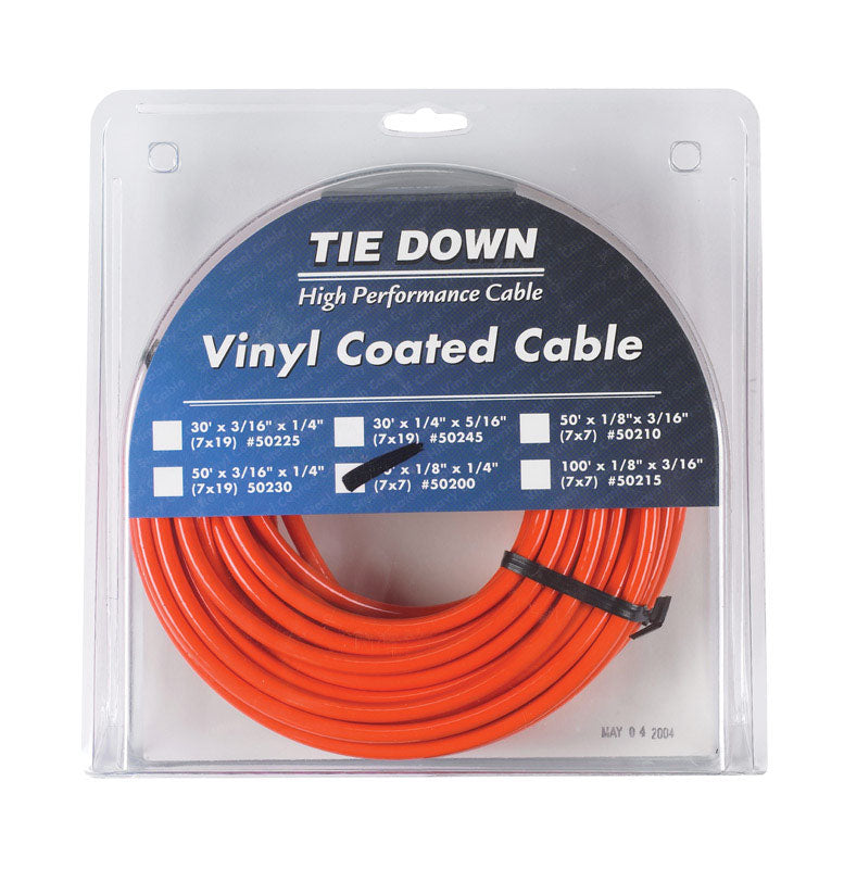 TIE DOWN ENGINEERING - Tie Down Engineering Vinyl Coated Galvanized Steel 1/8 in. D X 50 ft. L Aircraft Cable [50200]