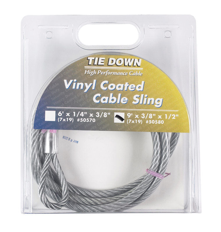 TIE DOWN ENGINEERING - Tie Down Engineering Clear Vinyl Galvanized Steel 3/8 in. D X 9 ft. L Cable Sling