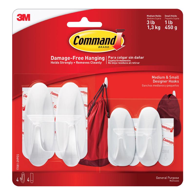 3M - 3M Command Medium Plastic Designer Hooks 3.15 in. L 4 pk