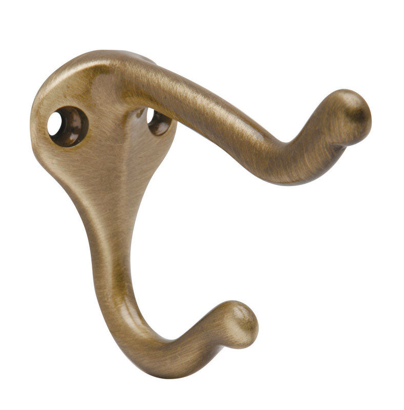 SCHLAGE - Schlage 1-3/4 in. L Antique Brass Brass Medium Coat and Hat Hook 1 pk