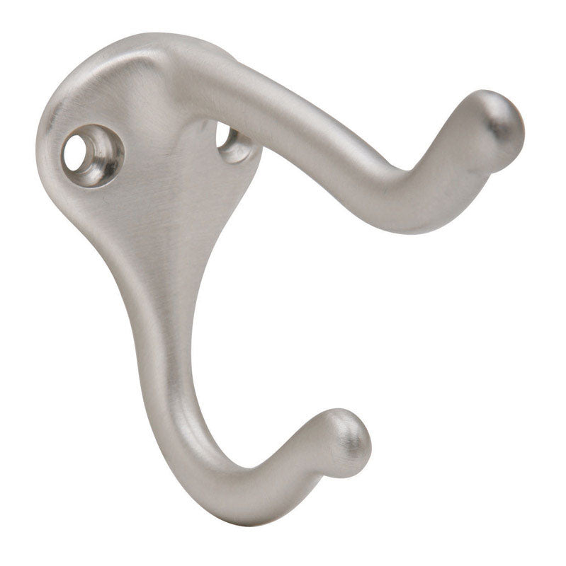 SCHLAGE - Schlage 1-3/4 in. L Satin Nickel Silver Brass Medium Coat and Hat Hook 1 pk