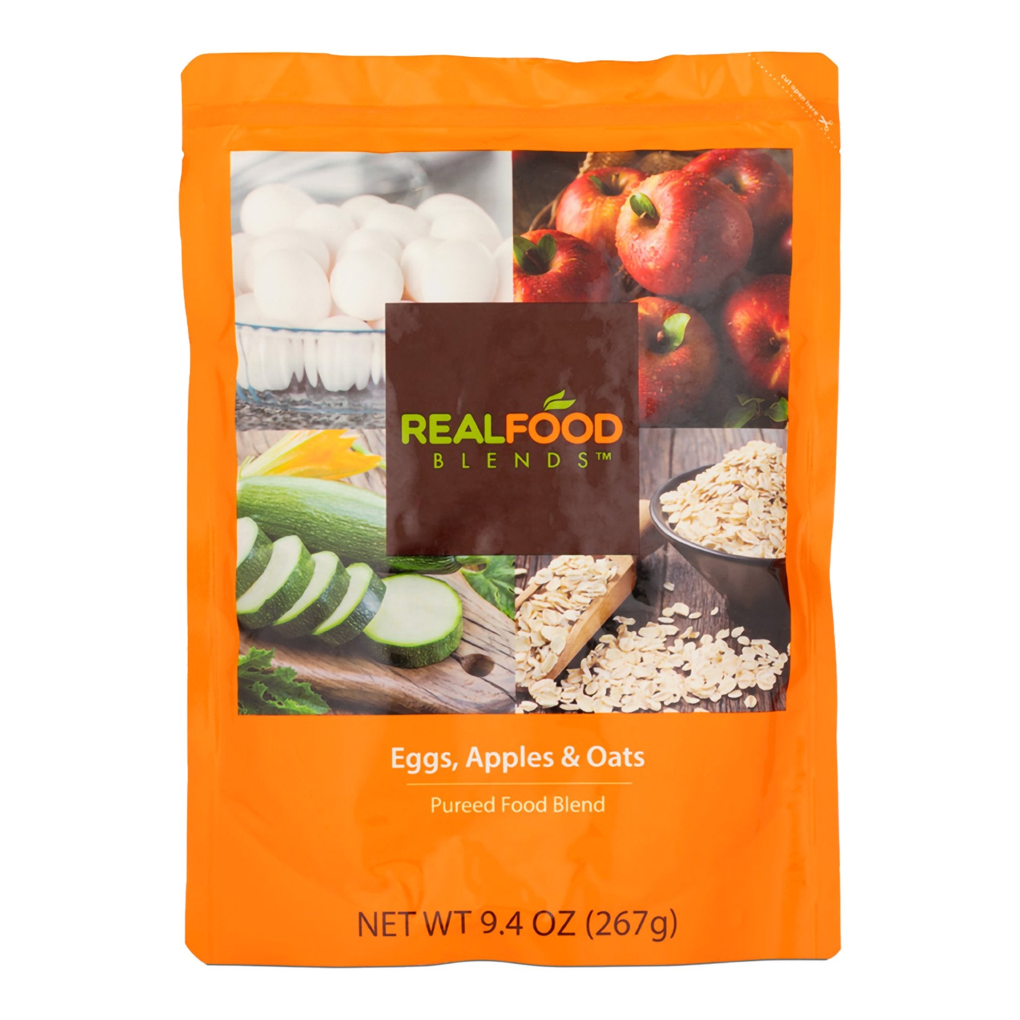 Nutricia North America - Tube Feeding Formula Real Food Blends® Apples, Whole Eggs, Water, Zucchini, Falxseed Oil, Rolled Oats (Oats are certified gluten-free.) Liquid 9.4 oz. Pouch [1/EA]