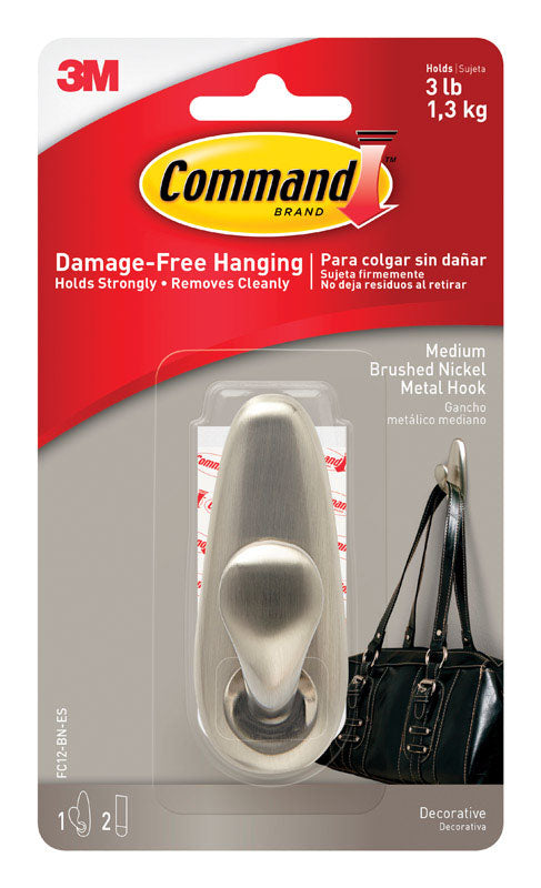 3M - 3M Command 3-1/4 in. L Brushed Nickel Metal Medium Hook 3 lb. cap. 1 pk