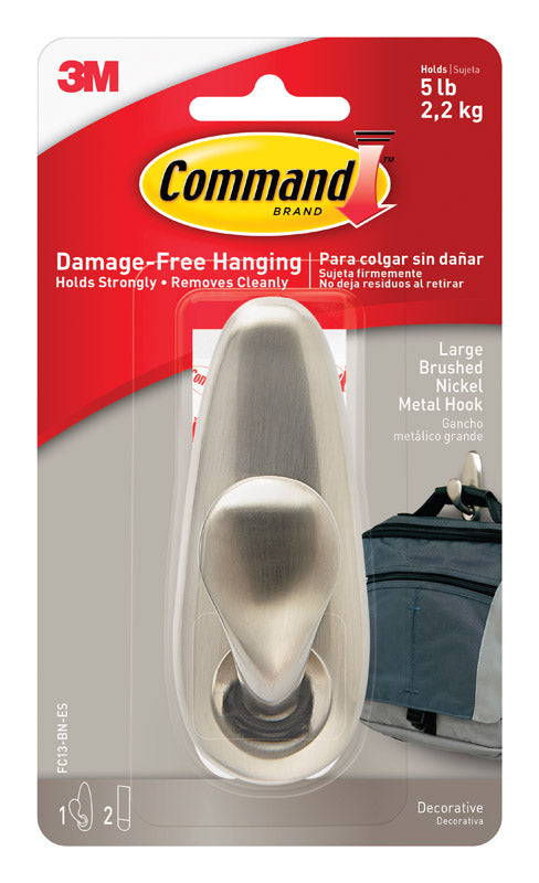 3M - 3M Command 4-1/8 in. L Brushed Nickel Metal Large Hook 5 lb. cap. 1 pk - Case of 4