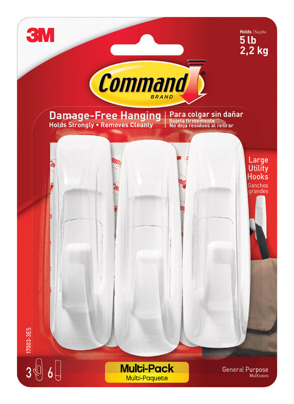 3M - 3M Command White Utility Hooks 5 lb 3 pk