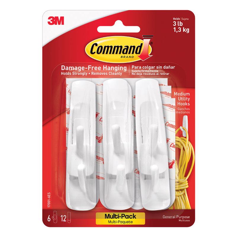 3M - 3M Command Medium Plastic Hook 3 in. L 6 pk