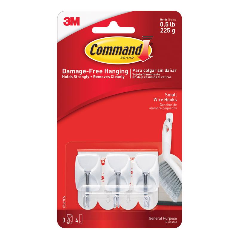 3M - 3M Command Small Plastic Wire Hooks 1.625 in. L 3 pk - Case of 6