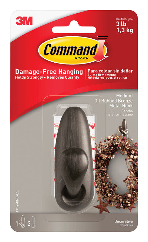 3M - 3M Command 3-1/4 in. L Oil Rubbed Bronze Metal Medium Forever Classic Coat/Hat Hook 3 lb. cap. 1 pk