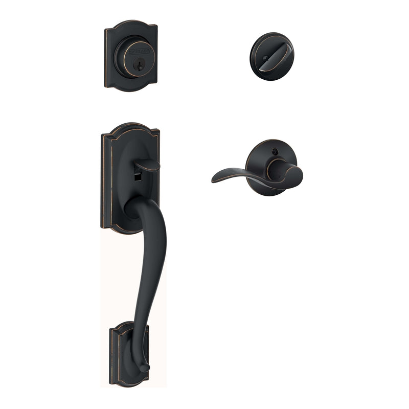 SCHLAGE - Schlage Camelot, Accent Aged Bronze Entry Handleset 1-3/4 in.