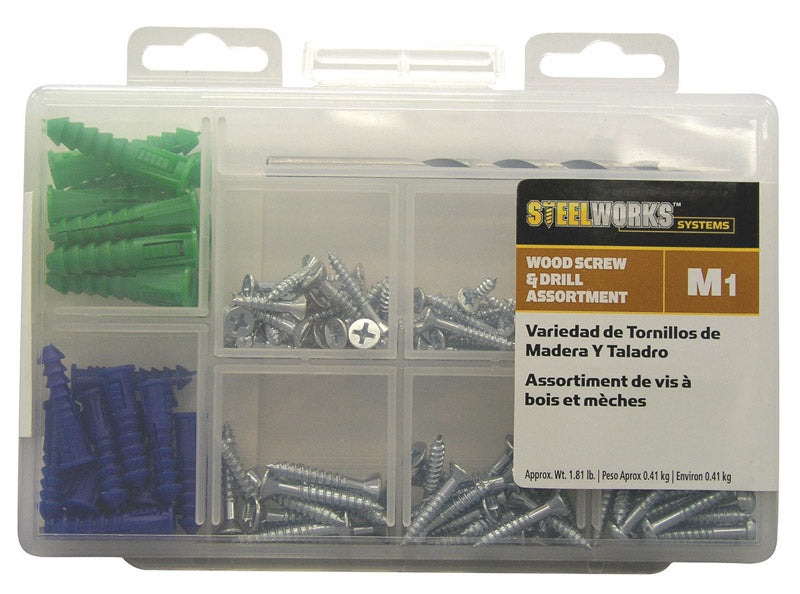 HILLMAN - Steelworks M1 No.8, No.10, No.12 X Assortment in. L Phillips Blue Wood Screw and Drill Kit 6 pk