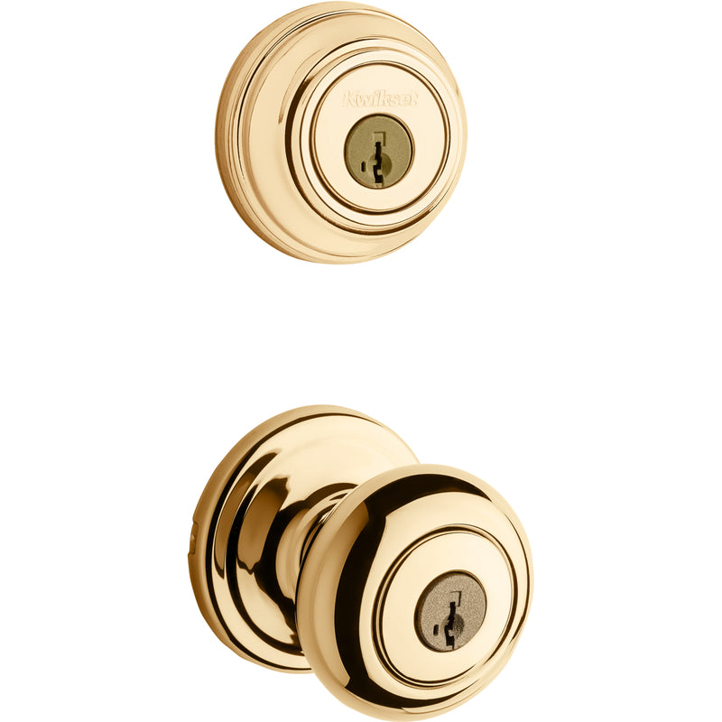 KWIKSET - Kwikset SmartKey Juno Polished Brass Entry Knob and Single Cylinder Deadbolt KW1 1-3/4 in.