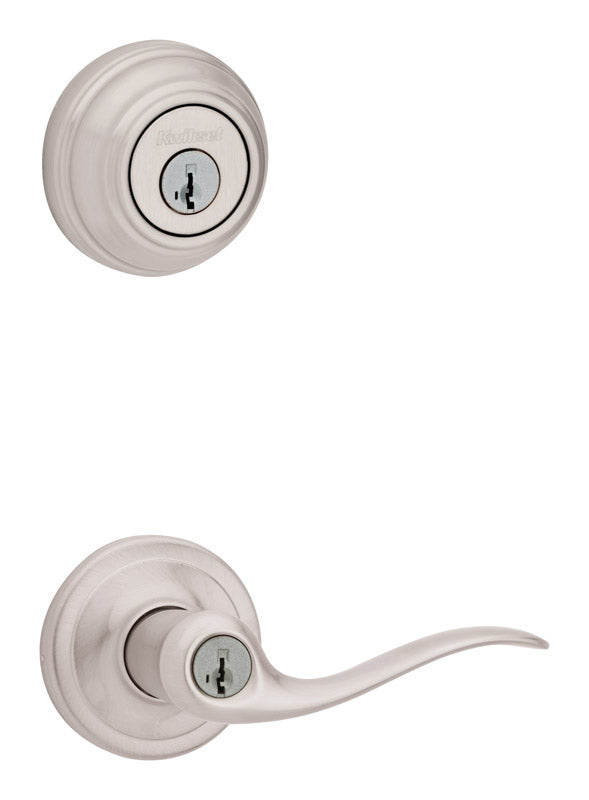 KWIKSET - Kwikset SmartKey Tustin Satin Nickel Entry Lever and Deadbolt Set KW1 1-3/4 in.