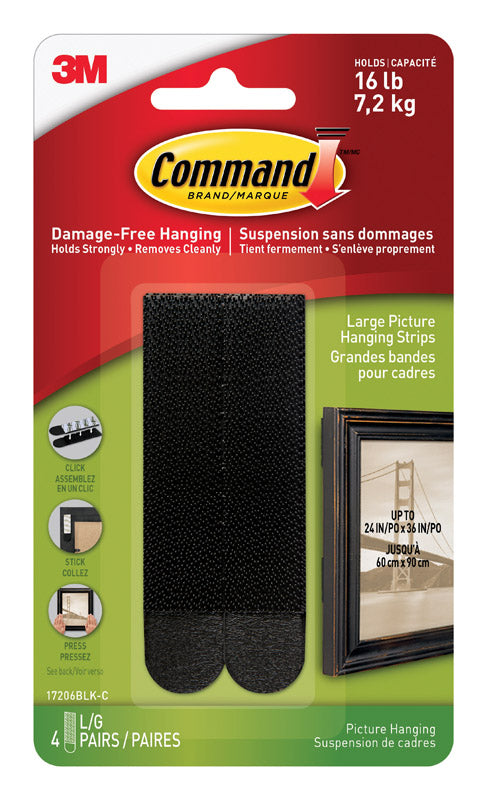 COMMAND - 3M Command Black Large Picture Hanging Strips 16 lb 4 pk