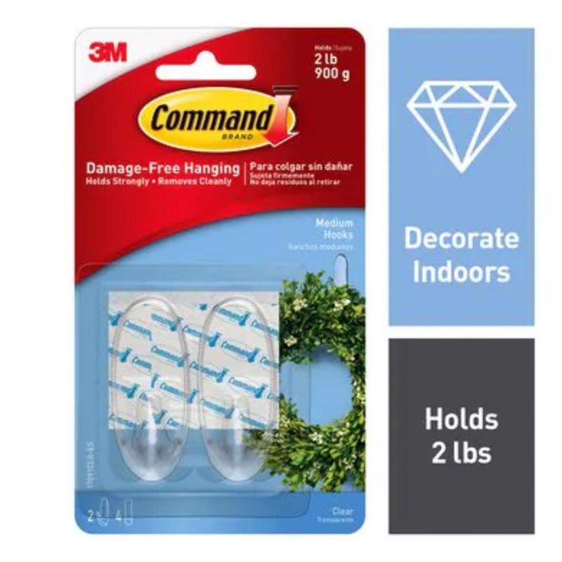 3M - 3M Command Medium Plastic Hook 1.625 in. L 2 pk [17091CLR-ES]