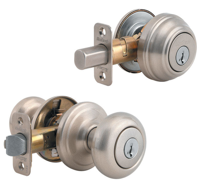 KWIKSET - Kwikset SmartKey Juno Satin Nickel Knob and Single Cylinder Deadbolt KW1 1-3/4 in.