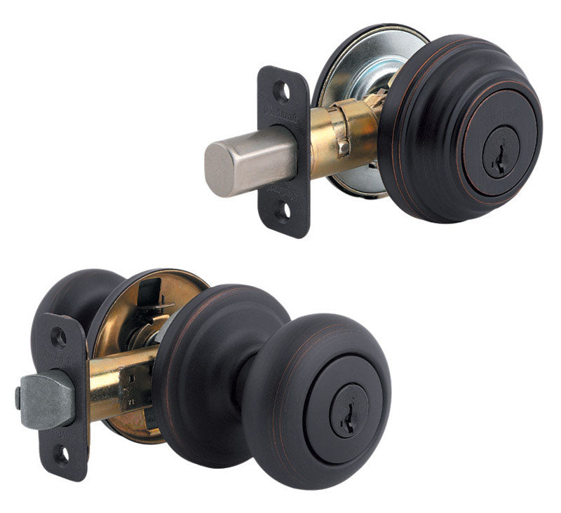 KWIKSET - Kwikset SmartKey Juno Venetian Bronze Knob and Single Cylinder Deadbolt KW1 1-3/4 in.