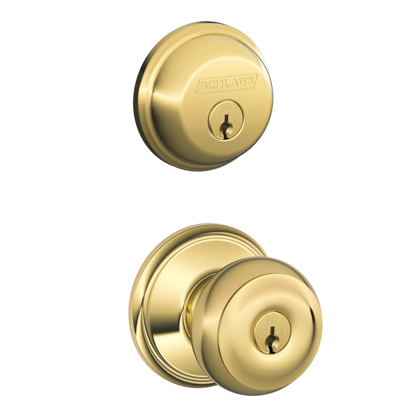 SCHLAGE - Schlage Georgian Bright Brass Knob and Single Cylinder Deadbolt 1-3/4 in.