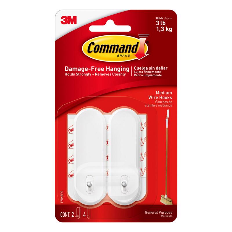 3M - 3M Command Medium Plastic Wire Hooks 3.16 in. L 2 pk - Case of 4