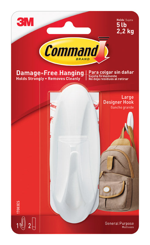 3M - 3M Command Large Plastic Designer Hooks 4.125 in. L 1 pk - Case of 4