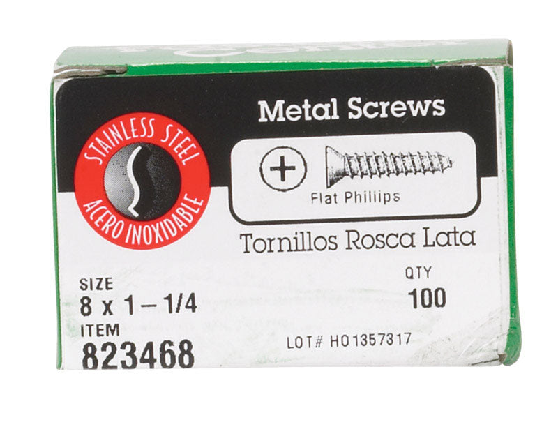 HILLMAN - Hillman No. 8 X 1-1/4 in. L Phillips Flat Head Sheet Metal Screws 100 pk [823468]