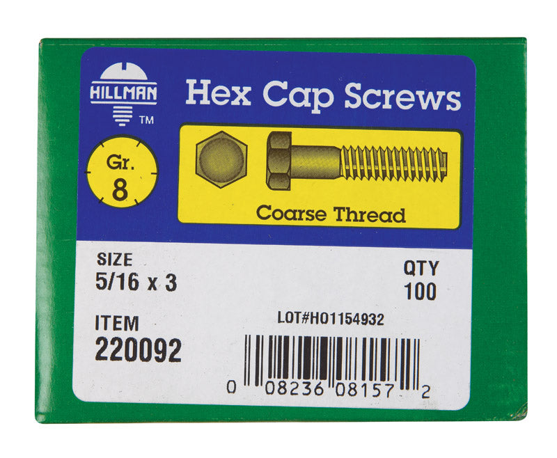 HILLMAN - Hillman 5/16 in. D X 3 in. L Heat Treated Steel Hex Head Cap Screw 100 pk