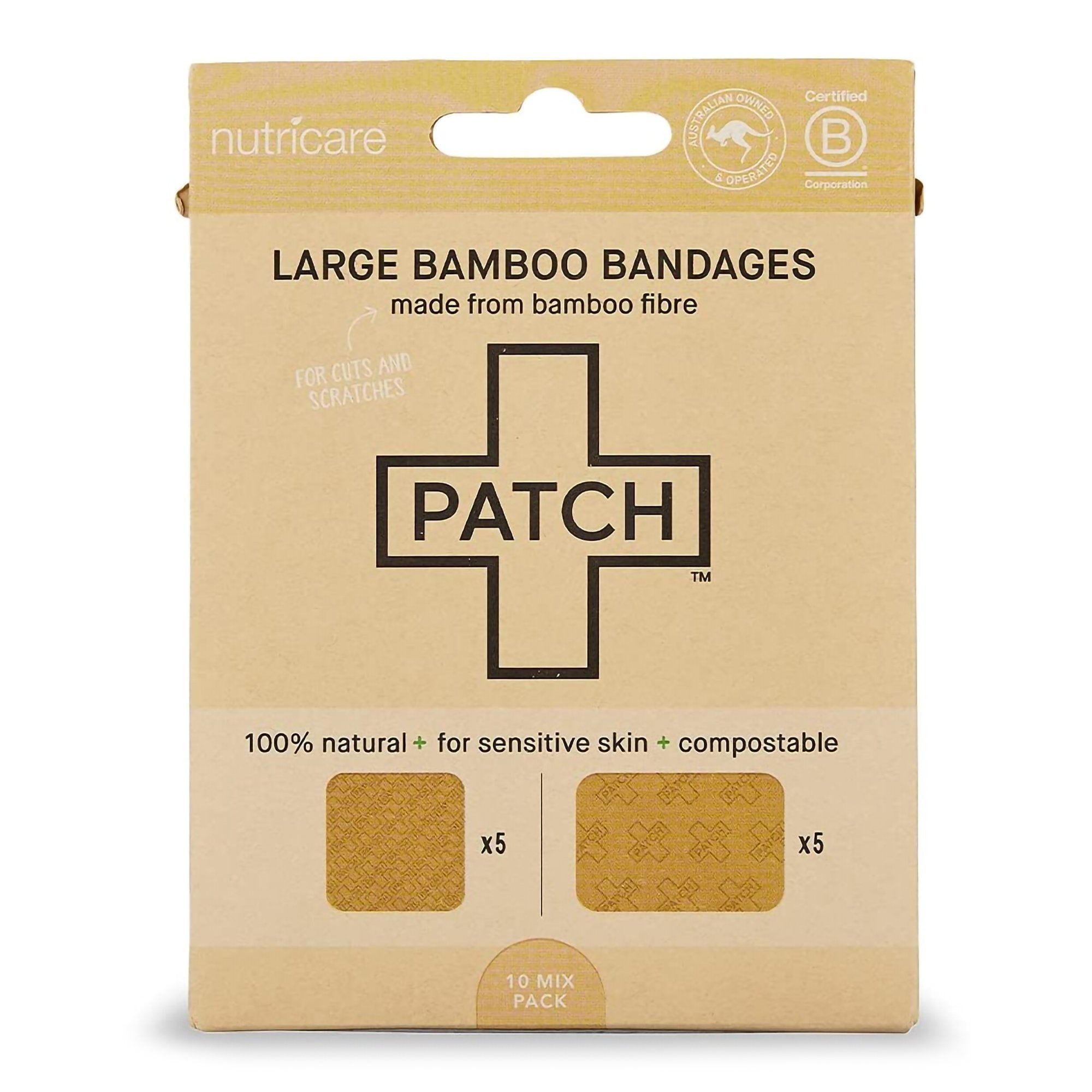 Nutricare USA LLC - Adhesive Strip Patch™ 2 X 3 Inch / 3 X 3 Inch Bamboo Rectangle / Square Tan Sterile [5/BX]