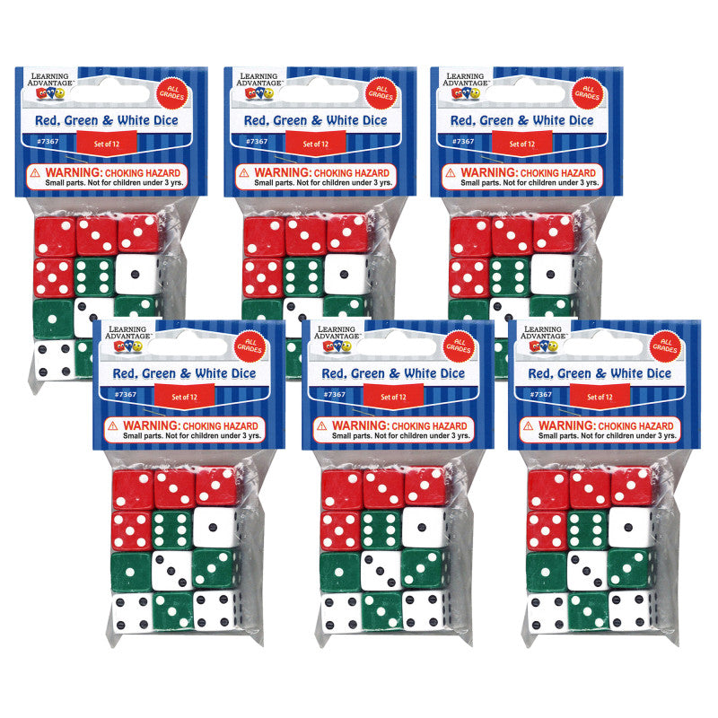 LEARNING ADVANTAGE - Dot Dice - Red/Green/White - 12 Per Pack - 6 Packs