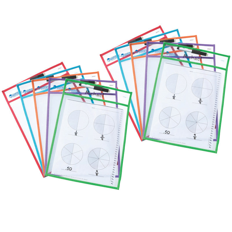 LEARNING RESOURCES - Write & Wipe Pockets with Markers, 5 Per Pack, 2 Packs