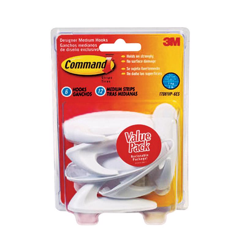 3M - 3M Command Medium Plastic Designer Hooks 3.13 in. L 6 pk - Case of 2