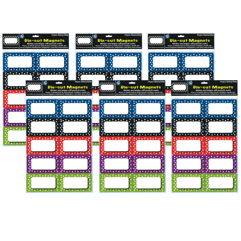 ASHLEY PRODUCTIONS - Die-Cut Magnetic Colorful Dots Labels/Nameplates, 10 Per Pack, 6 Packs