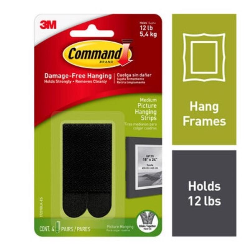 COMMAND - 3M Command Black Medium Picture Hanging Strips 12 lb 8 pk