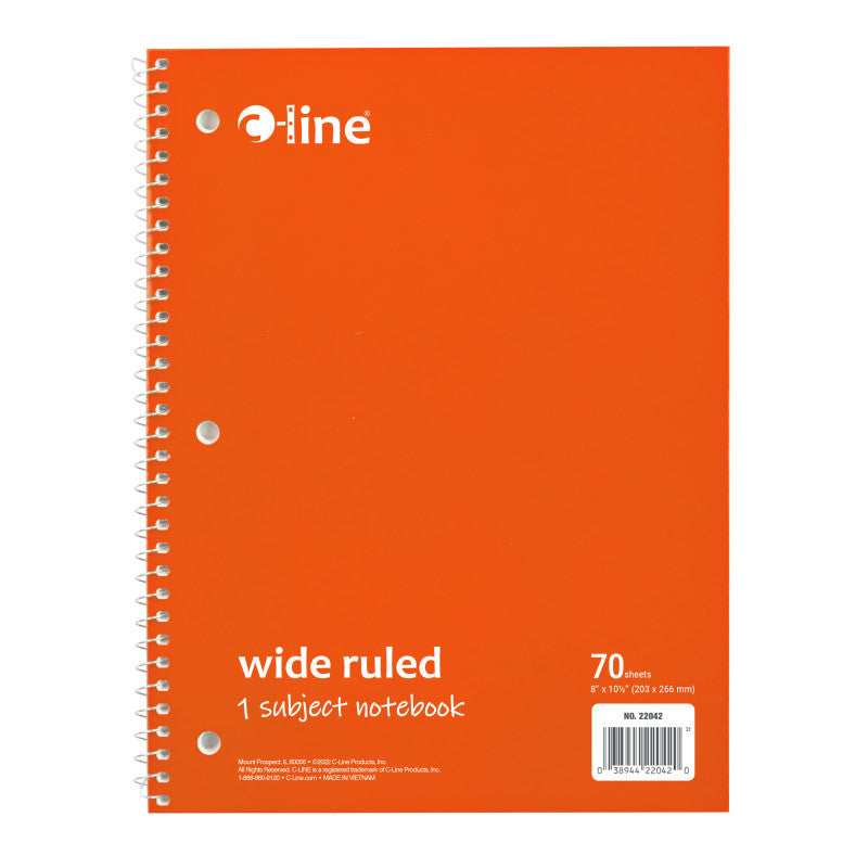1-Subject Notebook, 70 Page, Wide Ruled, Orange