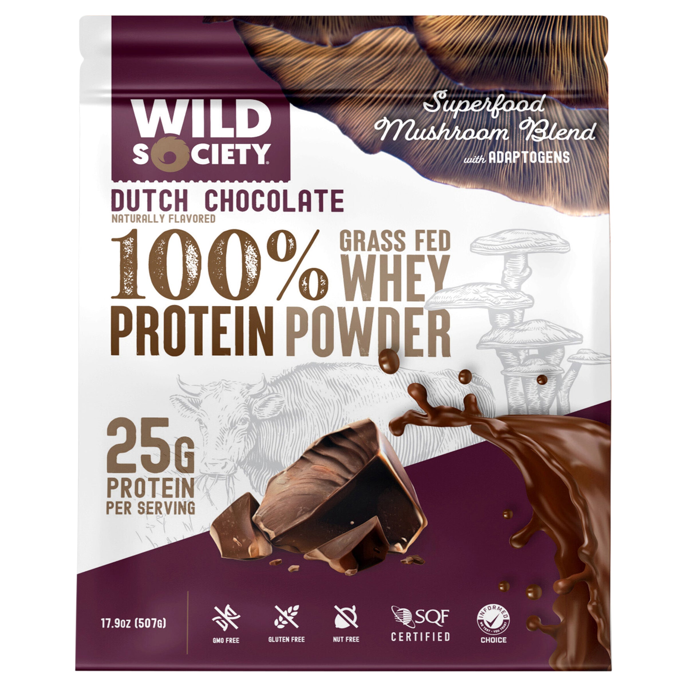 Wild Society 100% Grass Fed Whey Dutch Chocolate Protein Powder 17.9 oz - Case of 1