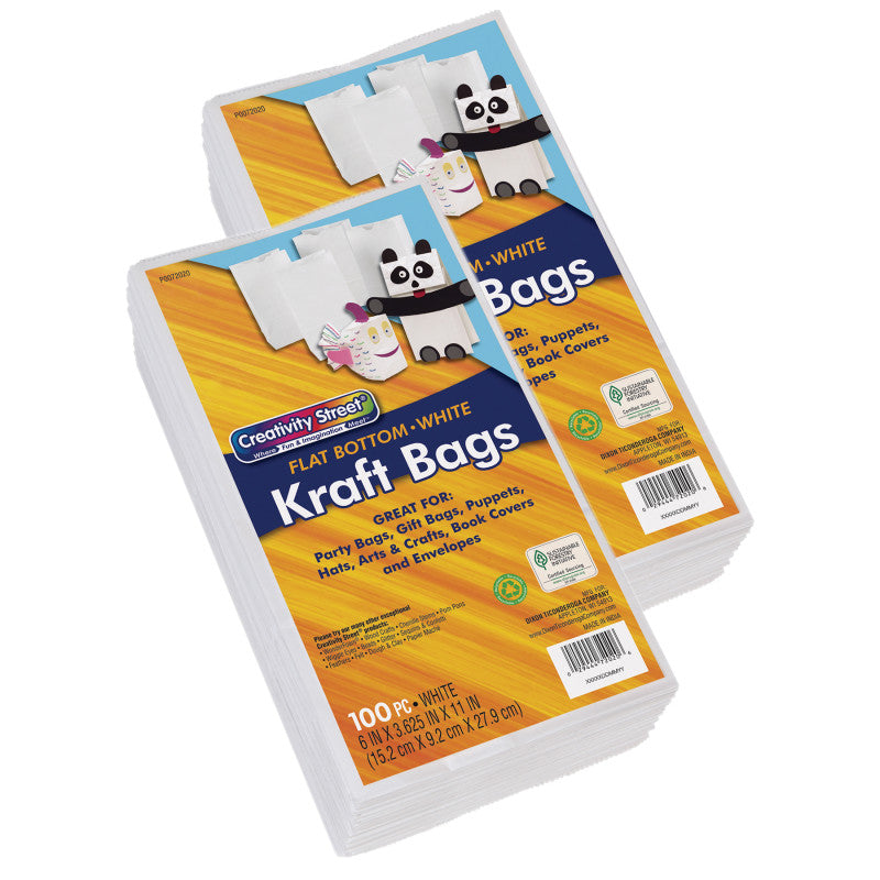 CREATIVITY STREET - Kraft Bag, White, 6" x 3-5/8" x 11", 100 Bags Per Pack, 2 Packs