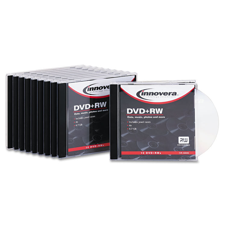 Innovera - DVD+RW Rewritable Disc, 4.7 GB, 4x, Slim Jewel Case, Silver, 10/Pack (9488644)