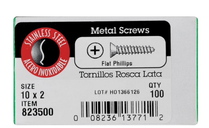 HILLMAN - Hillman No. 10 X 2 in. L Phillips Flat Head Sheet Metal Screws 100 pk [823500]