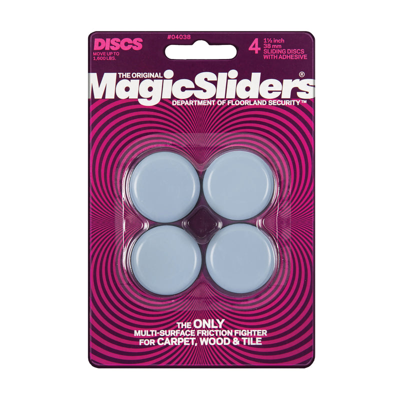 MAGIC SLIDERS - Magic Sliders Gray 1-1/2 in. Adhesive Plastic Sliding Discs 4 pk