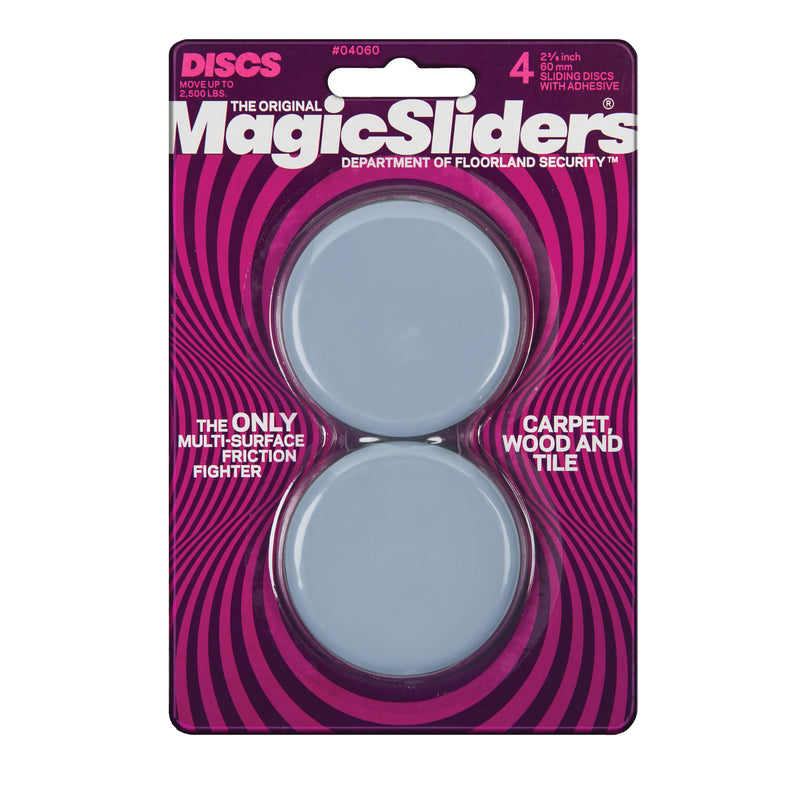 MAGIC SLIDERS - Magic Sliders Gray 2-3/8 in. Adhesive Plastic Sliding Discs 4 pk