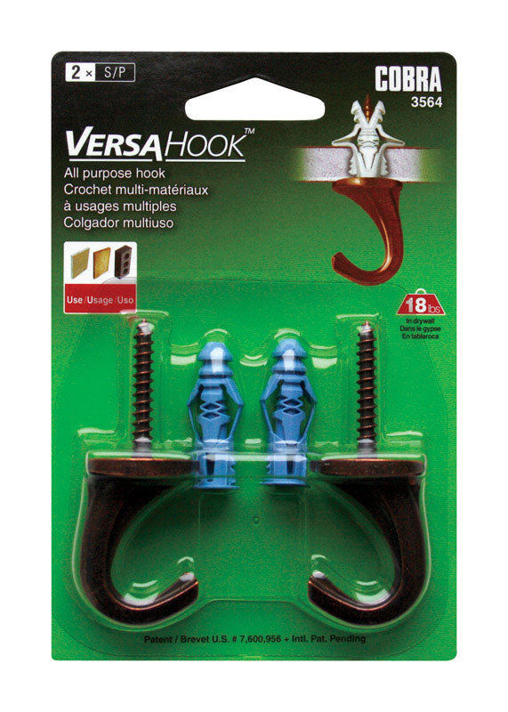 COBRA - Cobra VersaHook Bronze Brown Self-Drilling All Purpose Hanger 20 lb 2 pk - Case of 5