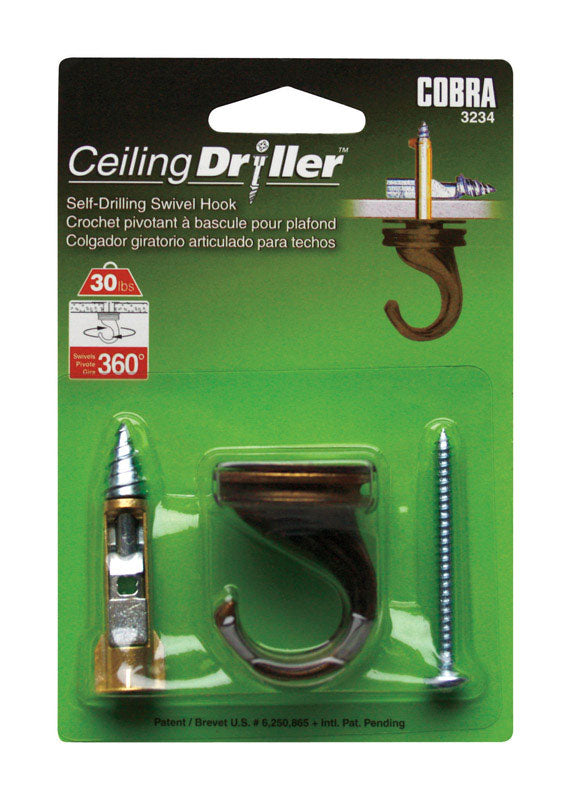 COBRA - Cobra Ceiling Driller 5-1/2 in. L Antique Steel Self-Drilling Ceiling Hook 30 lb. cap. 1 pk - Case of 5