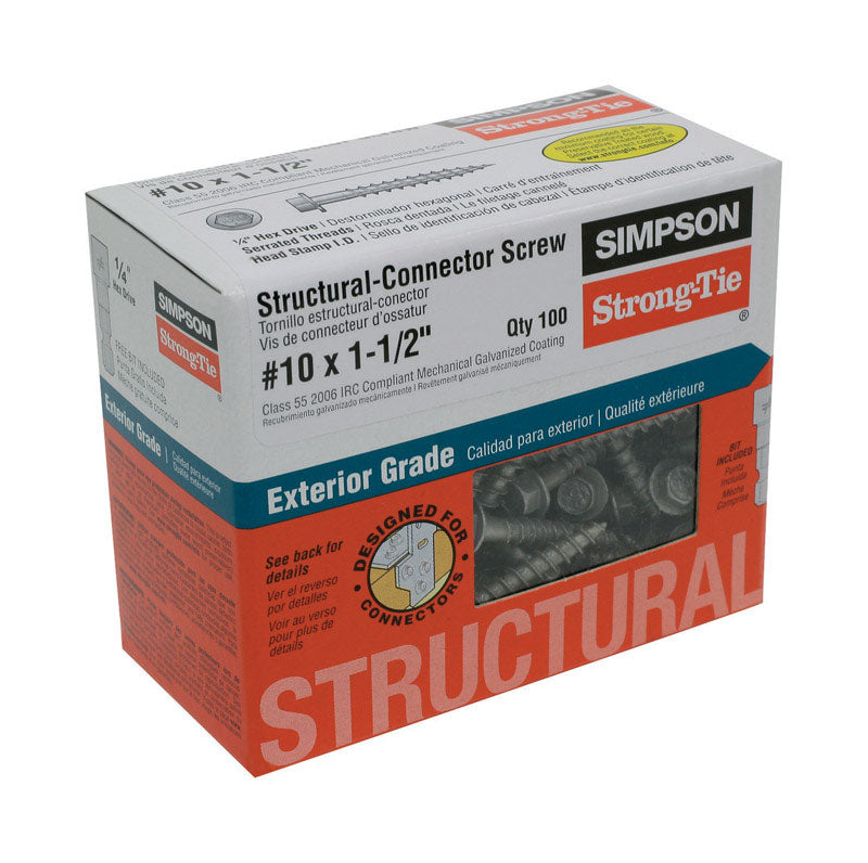 SIMPSON STRONG-TIE - Simpson Strong-Tie Strong-Drive No. 10 Sizes X 1-1/2 in. L Star Hex Head Structural Screws 0.8 lb 10