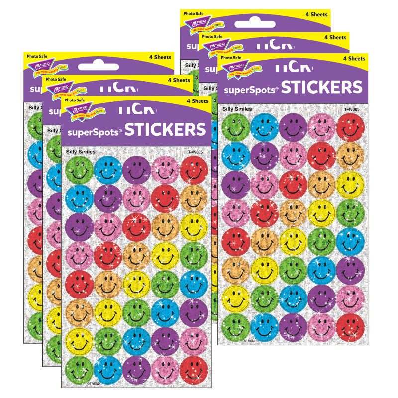 TREND - Silly Smiles superSpots® Stickers-Sparkle, 160 Per Pack, 6 Packs