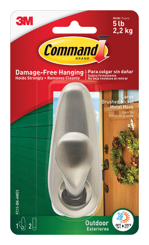 COMMAND - 3M Command 1.62 in. L Brushed Nickel Metal Large Hook 5 lb. cap. 1 pk