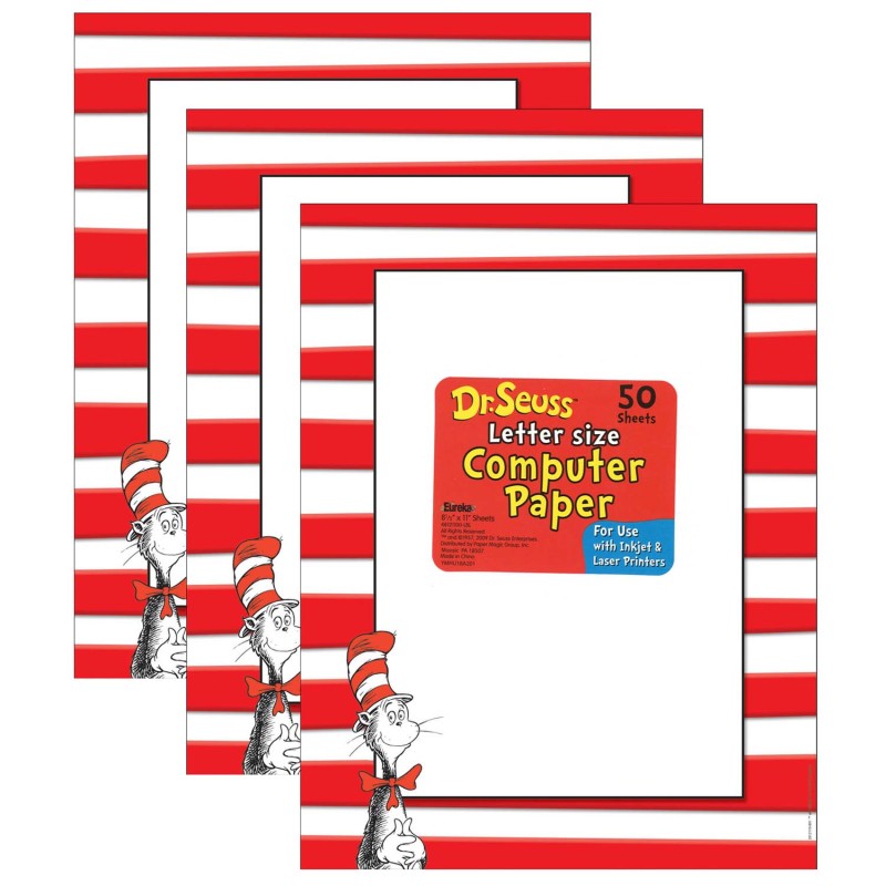 EUREKA - Dr. Seuss™ The Cat in the Hat™ Computer Paper, 50 Sheets Per Pack, 3 Packs