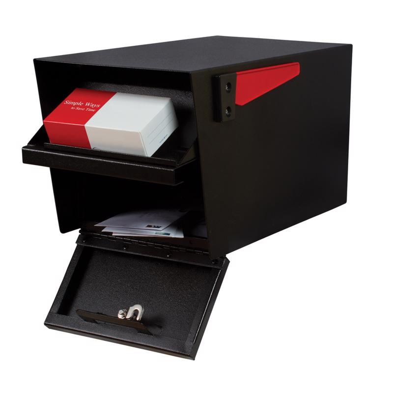 MAIL BOSS - Mail Boss Mail Manager Modern Galvanized Steel Post Mount Black Locking Mailbox