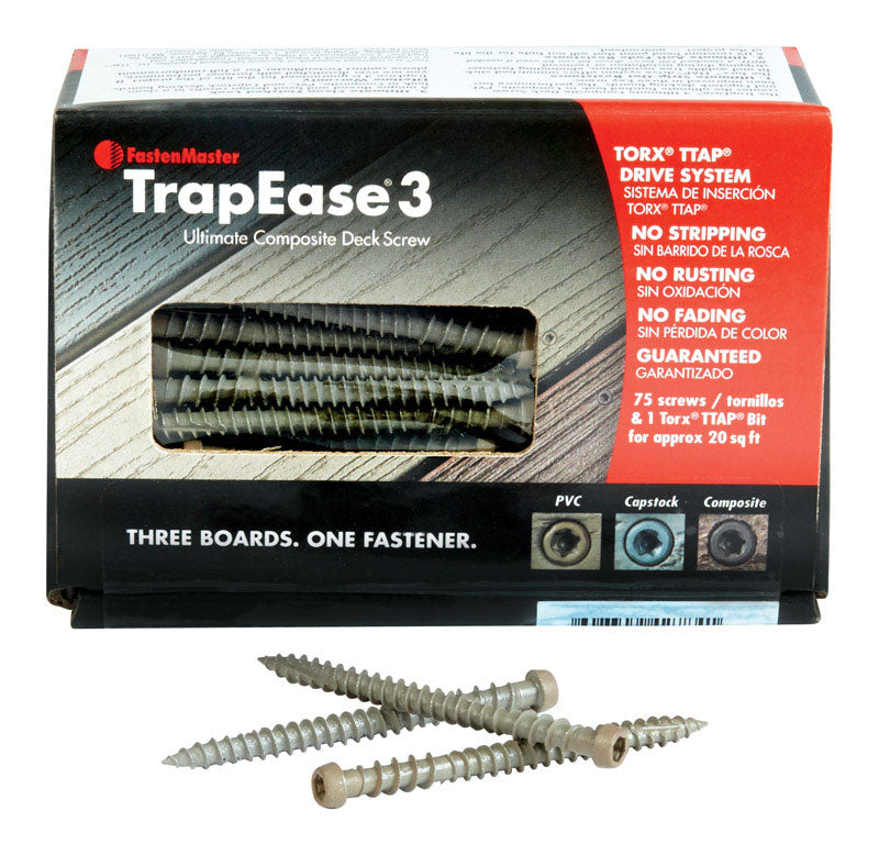 FASTENMASTER - FastenMaster TrapEase No. 10 X 2-1/2 in. L Beach Dune Torx Ttap Flat Head Composite Deck Screws 75 p