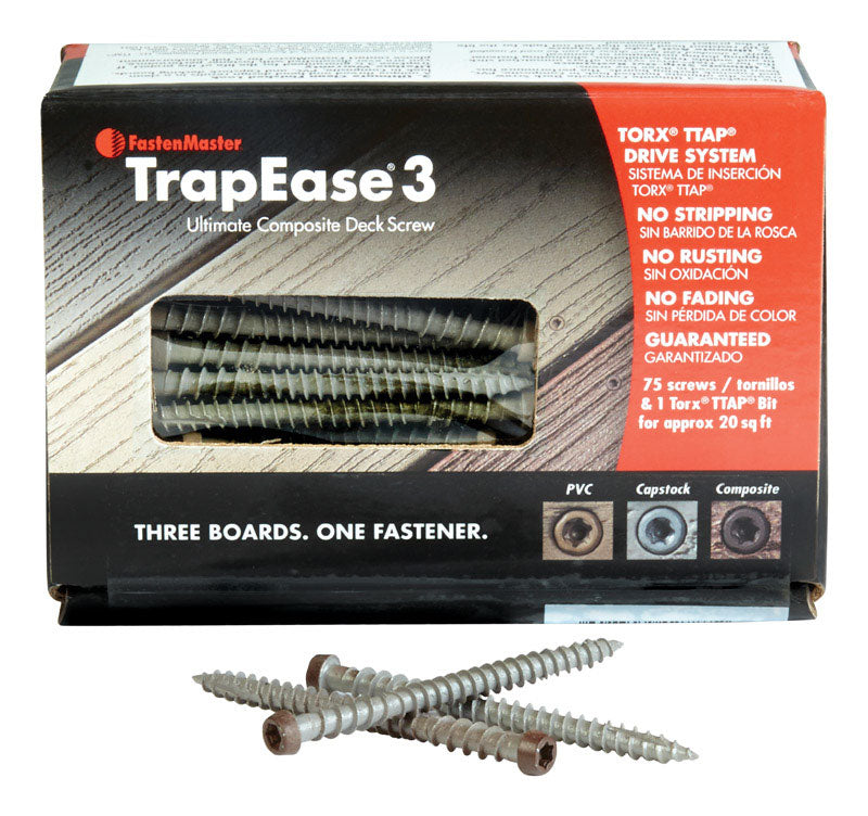 FASTENMASTER - FastenMaster TrapEase 3 No. 10 X 2-1/2 in. L Madeira Torx TTAP Flat Head Composite Deck Screws 75 pc